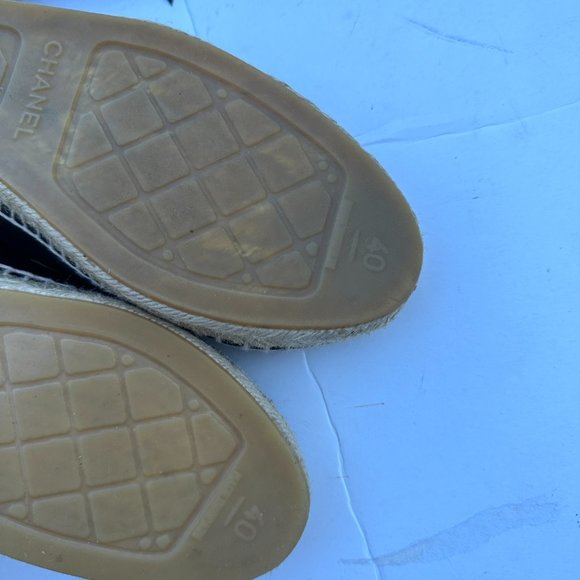 Chanel CC Espadrilles Flat Loafers Sz 40 Lambskin Leather Black - Picture 12 of 16